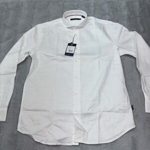 NWT Stone Rose windowpane techno stretch long-sleeve shirt in white Med